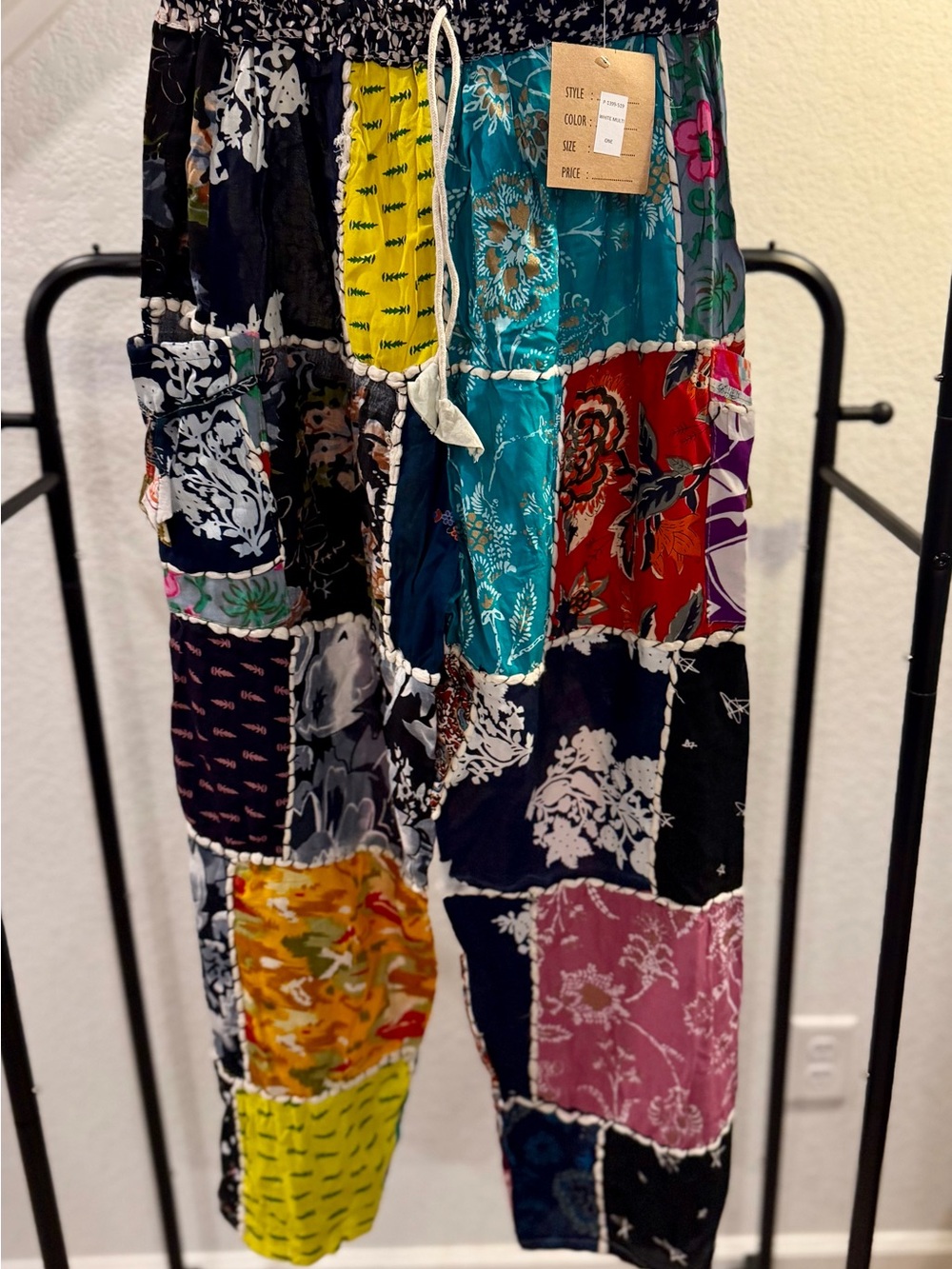 Boho Patchwork Drawstring Pants - Multicolor NWOT